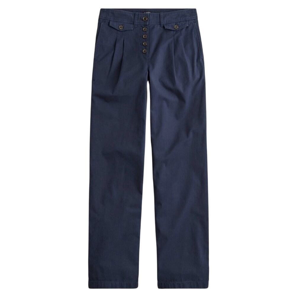 NWT J.Crew Navy Cotton Pleated Wide Leg Chino Pants Button Fly Size 18